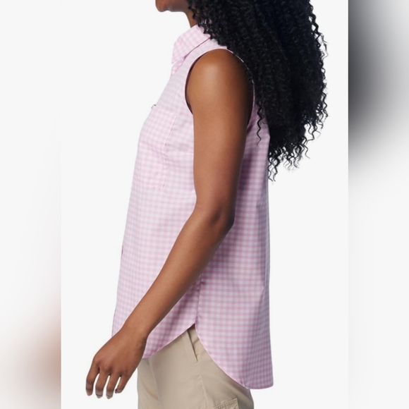 COLUMBIA Anytime Lite Sleeveless Shirt - Pink Gingham - Size S (NWT) - Picture 3 of 16